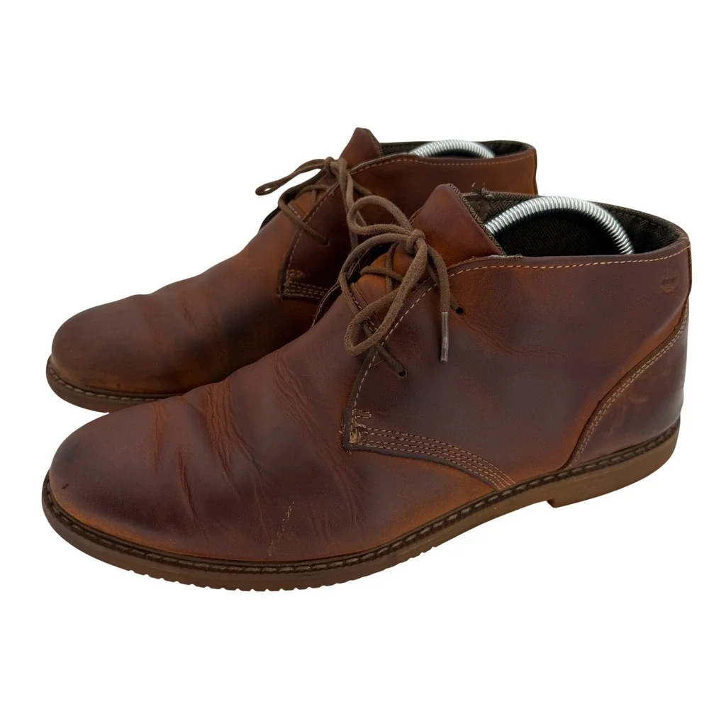 Timberland Larchmont Chukka Boots Brown Full Grain Leather Lace Up Mens 9.5